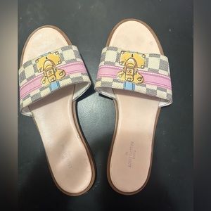 Louis Vuitton Damier Azur Canvas Lock It Flat Slides